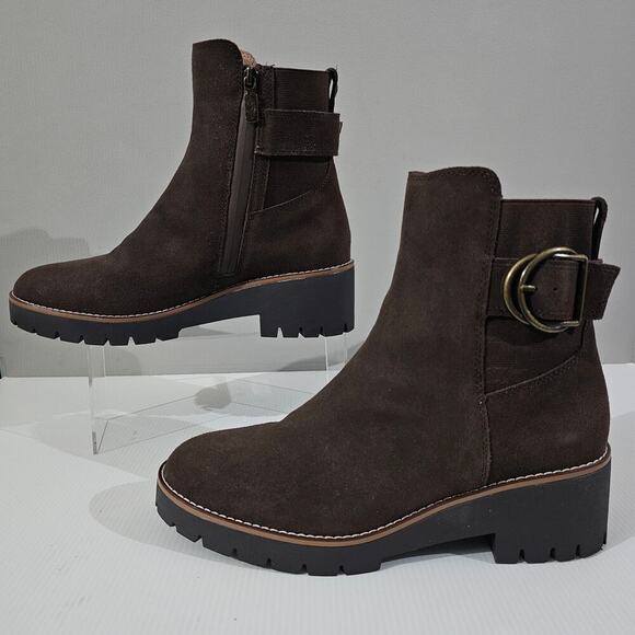 NEW Blondo Dakota Ankle Bootie Womens 11 Java Brown Suede Moto Buckle Waterproof - Picture 2 of 13